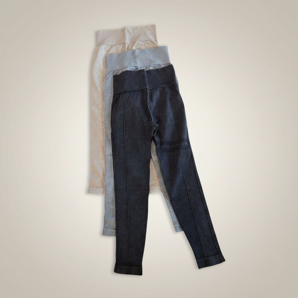 3 Pack Womens High Waisted Acid Wash Seamless Leggings‎ Size M Charcoal Grey Tan